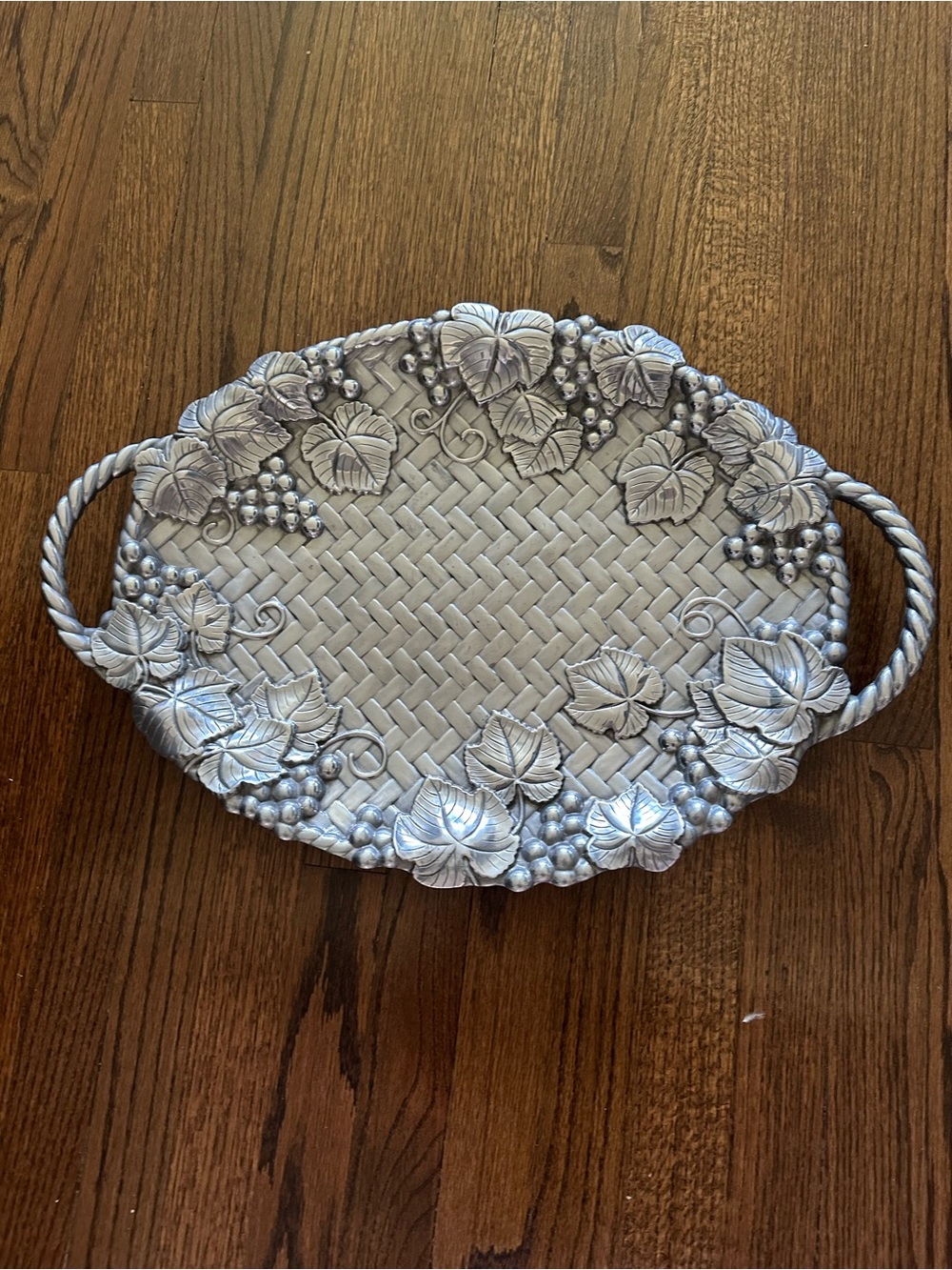 Lenox Vintage Aluminum 22” Grapeweave Oval Handled Tarnish-Free Tray